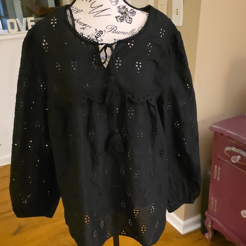 3/$20 Style & Co. Black Eyelet Blouse